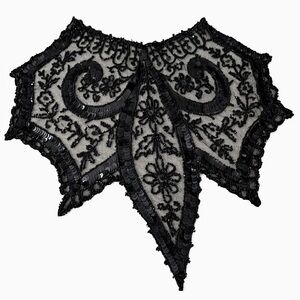 Black Beaded Lace Collar Appliqué Trim Victorian Gothic Sewing Piece